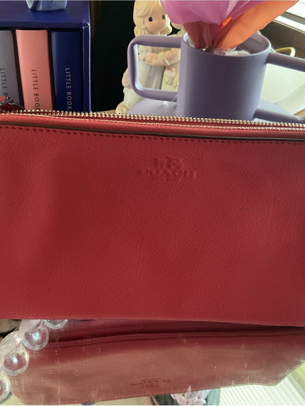 Coach Red Leather Zip Wristlet Clutch